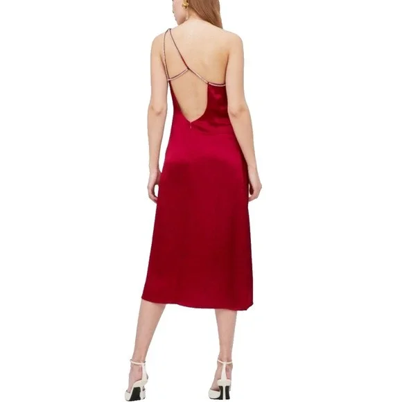 NEW For Love And Lemons Elora Midi Slip Dress Red M Evening Party Slit Holiday - Picture 3 of 16